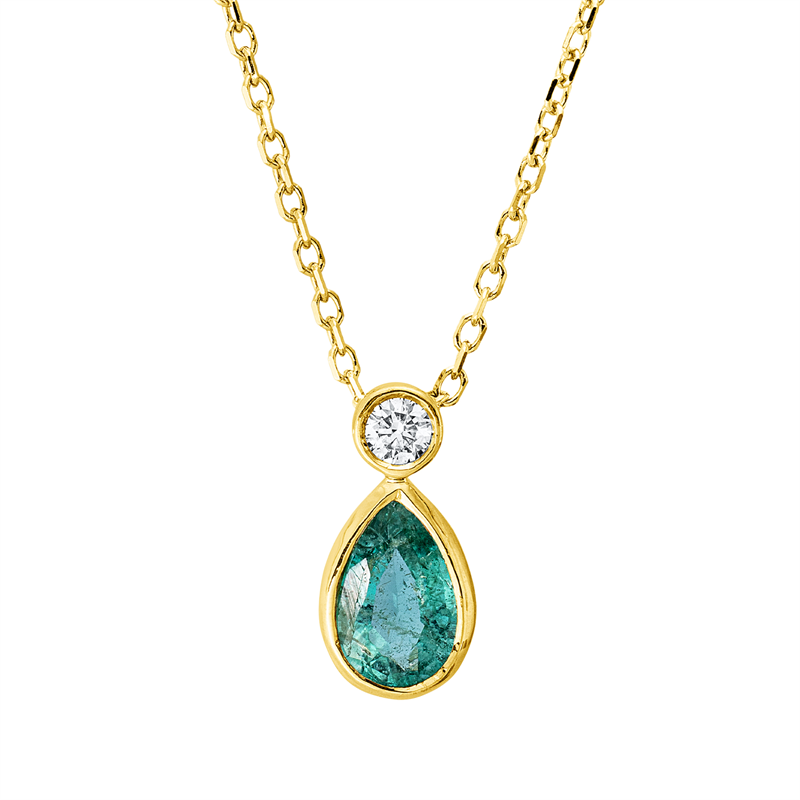 Collier mit Smaragd  aus 750/-18 Karat Gelbgold mit 1 Diamant 0