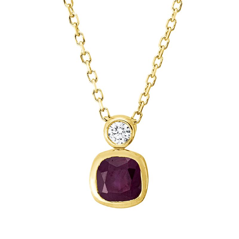 Collier mit Rubin  aus 750/-18 Karat Gelbgold mit 1 Diamant 0
