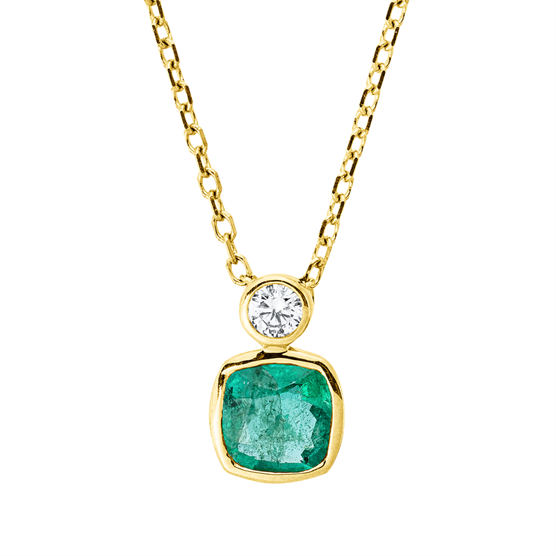 Collier mit Smaragd  aus 750/-18 Karat Gelbgold mit 1 Diamant 0