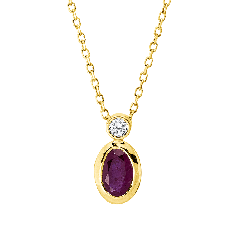 Collier mit Rubin  aus 750/-18 Karat Gelbgold mit 1 Diamant 0