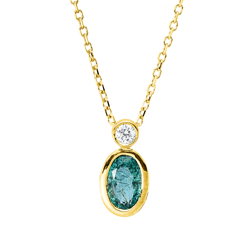 Collier mit Smaragd  aus 750/-18 Karat Gelbgold mit 1 Diamant 0