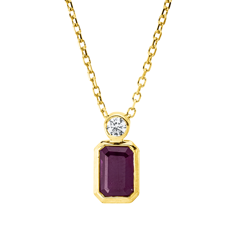 Collier mit Rubin  aus 750/-18 Karat Gelbgold mit 1 Diamant 0