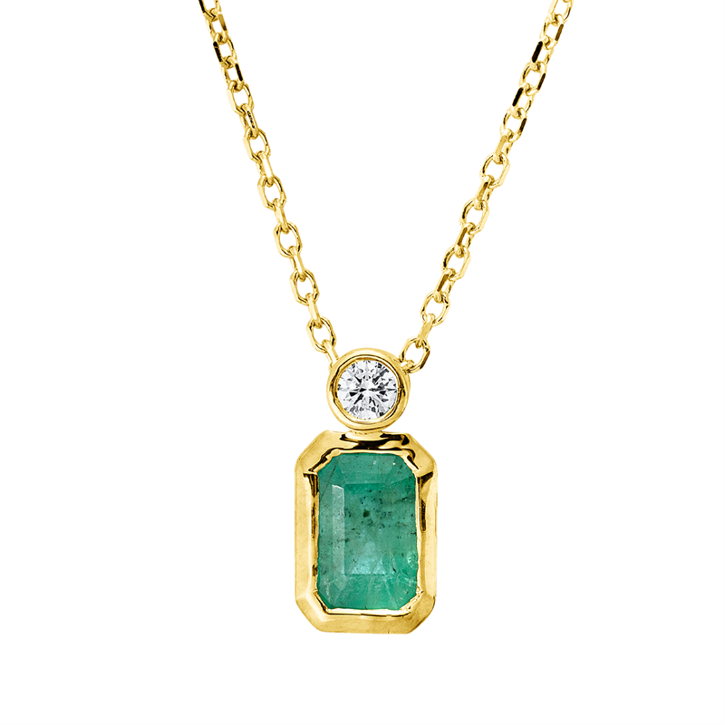 Collier mit Smaragd  aus 750/-18 Karat Gelbgold mit 1 Diamant 0