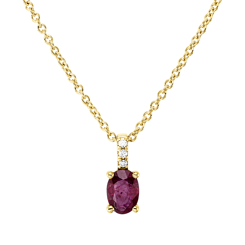 Collier mit Rubin  aus 750/-18 Karat Gelbgold mit 3 Diamanten 0