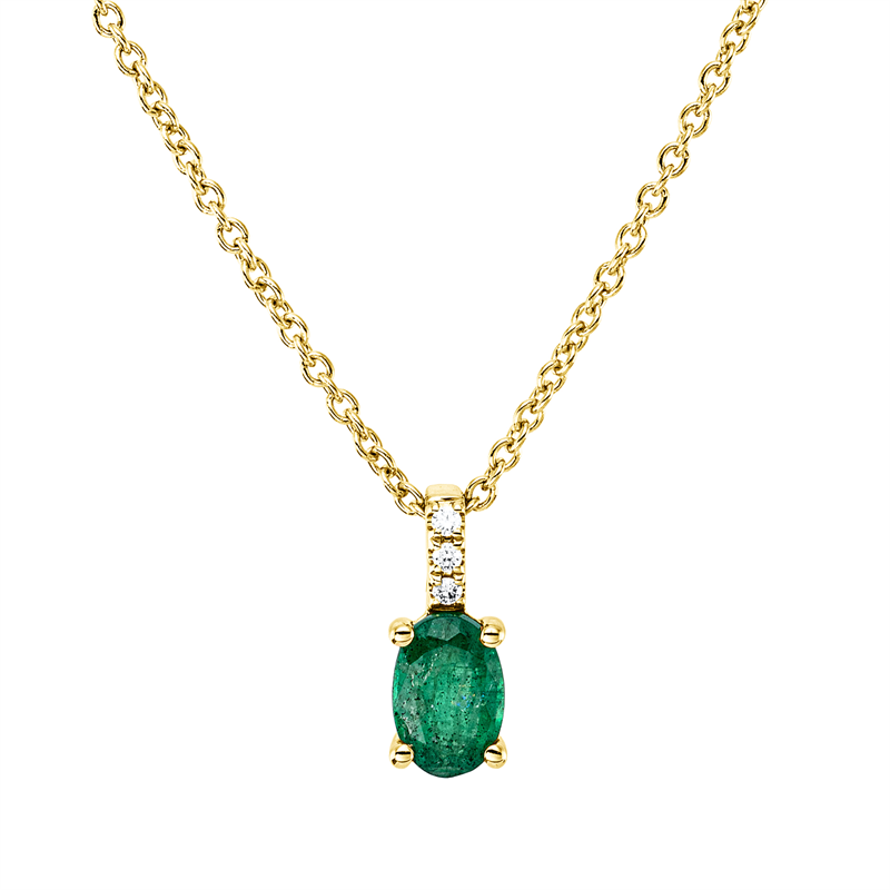 Collier mit Smaragd  aus 750/-18 Karat Gelbgold mit 3 Diamanten 0