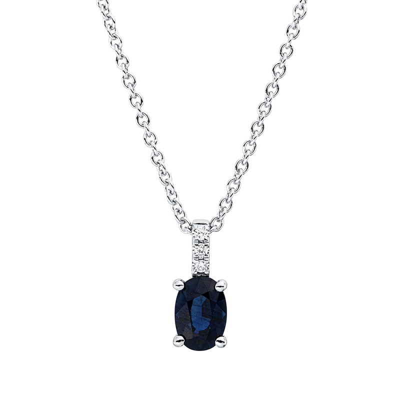Collier mit Saphir  aus 750/-18 Karat Weißgold mit 3 Diamanten 0