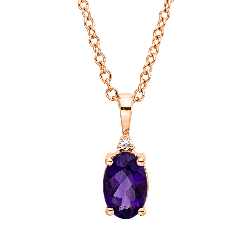 Collier mit Amethyst  aus 750/-18 Karat Rotgold mit 1 Diamant 0