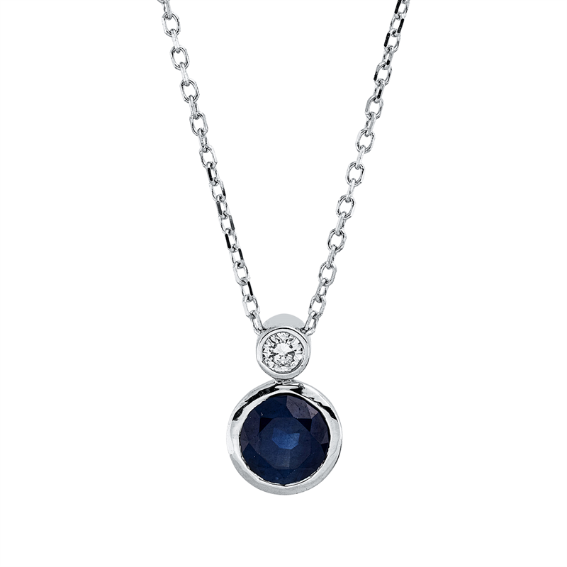 Collier mit Saphir  aus 750/-18 Karat Weißgold mit 1 Diamant 0