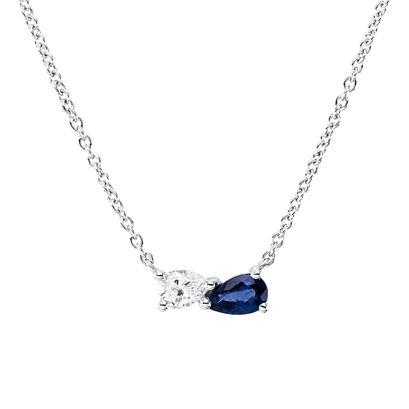 Collier mit Saphir  aus 750/-18 Karat Weißgold mit 1 Diamant 0