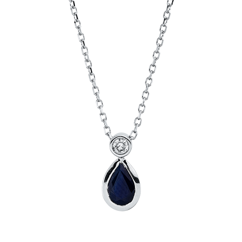Collier mit Saphir  aus 750/-18 Karat Weißgold mit 1 Diamant 0