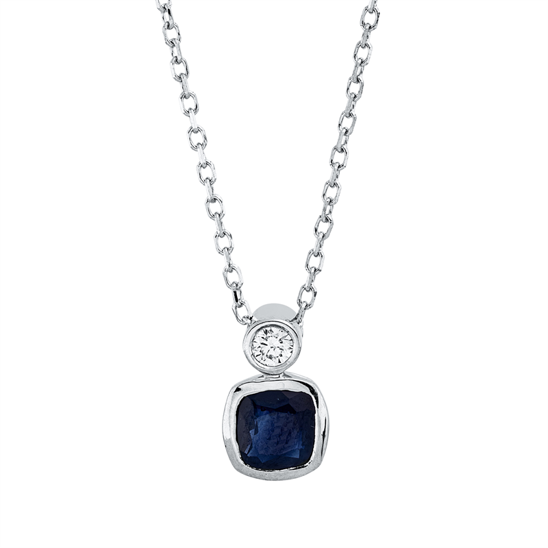 Collier mit Saphir  aus 750/-18 Karat Weißgold mit 1 Diamant 0