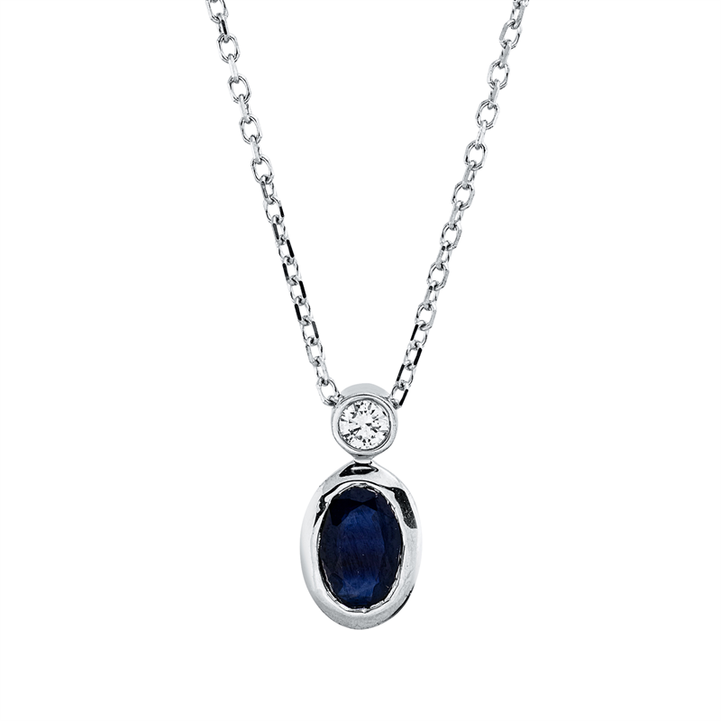 Collier mit Saphir  aus 750/-18 Karat Weißgold mit 1 Diamant 0