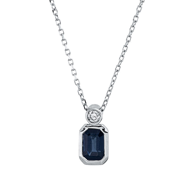 Collier mit Saphir  aus 750/-18 Karat Weißgold mit 1 Diamant 0