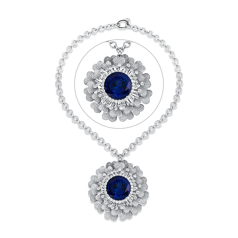 Collier mit Tansanit  aus 750/-18 Karat Weißgold mit 2264 Diamanten 16