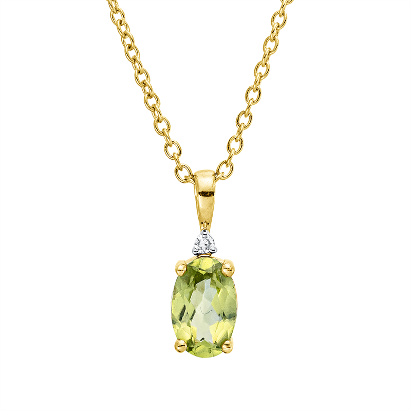 Collier mit Peridot  aus 750/-18 Karat Gelbgold mit 1 Diamant 0