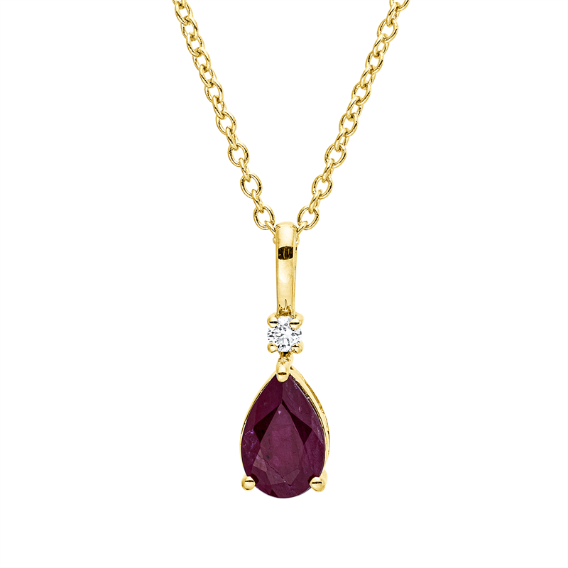 Collier mit Rubin  aus 750/-18 Karat Gelbgold mit 1 Diamant 0