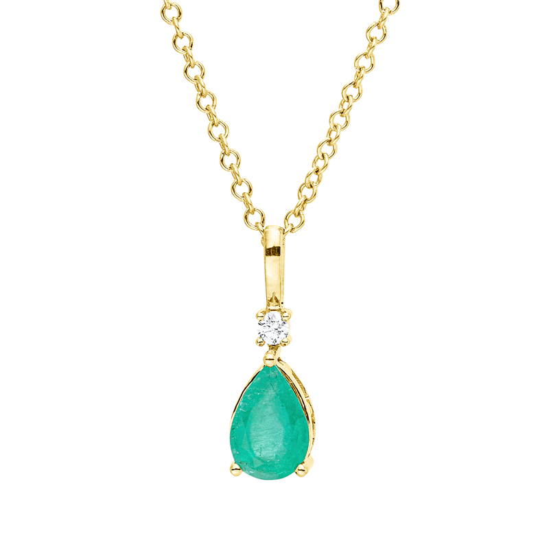 Collier mit Smaragd  aus 750/-18 Karat Gelbgold mit 1 Diamant 0