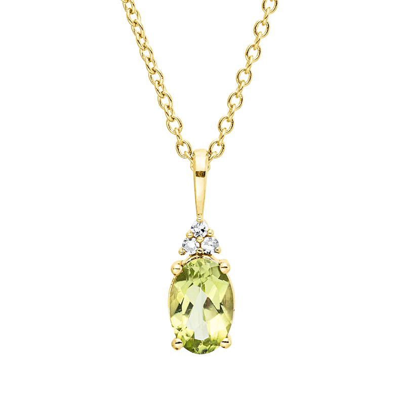 Collier mit Peridot  aus 750/-18 Karat Gelbgold mit 3 Diamanten 0