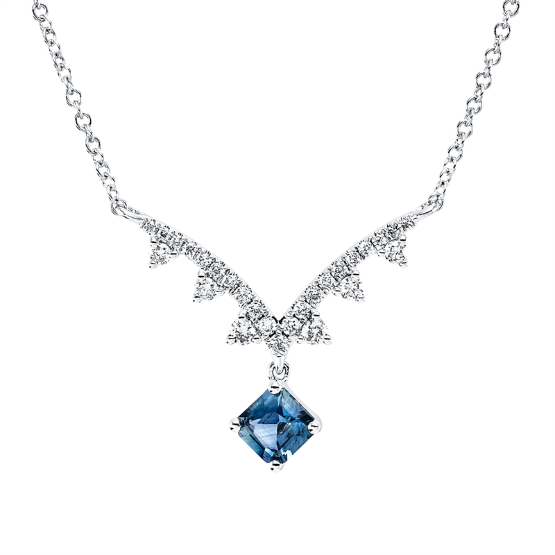 Collier mit Saphir  aus 750/-18 Karat Weißgold mit 18 Diamanten 0