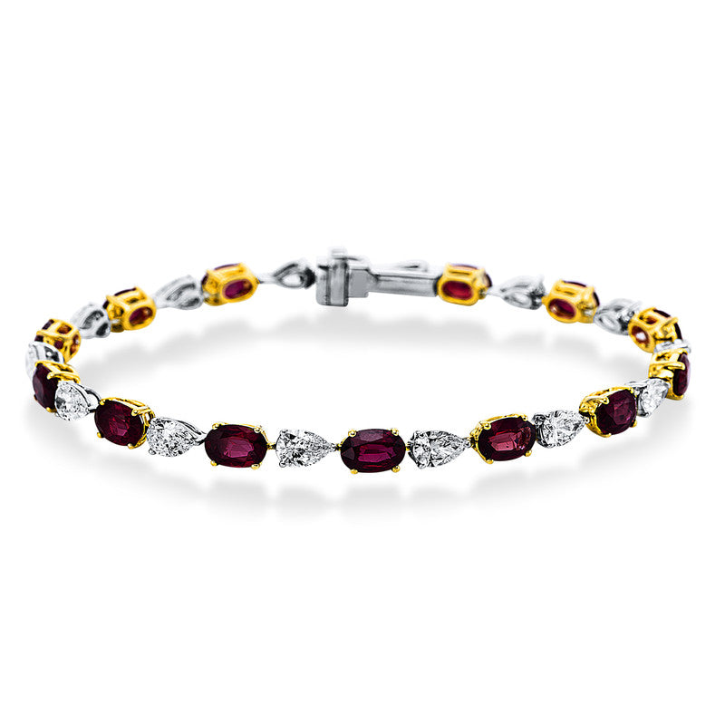 Armband mit Rubin  aus 750/-18 Karat Weißgold / Gelbgold mit 14 Diamanten 3