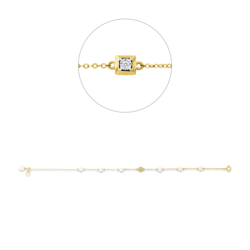 Armband   mit Süßwasserperle aus 750/-18 Karat Gelbgold / Weißgold mit 1 Diamant 0