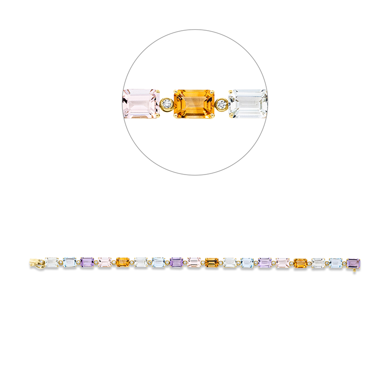 Armband mit Farbstein  aus 750/-18 Karat Gelbgold mit 18 Diamanten 0