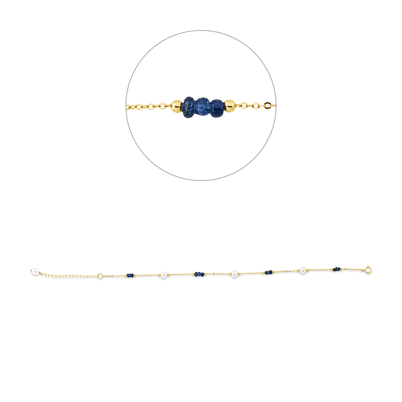 Armband mit Saphir mit Zuchtperle aus 750/-18 Karat Gelbgold  
