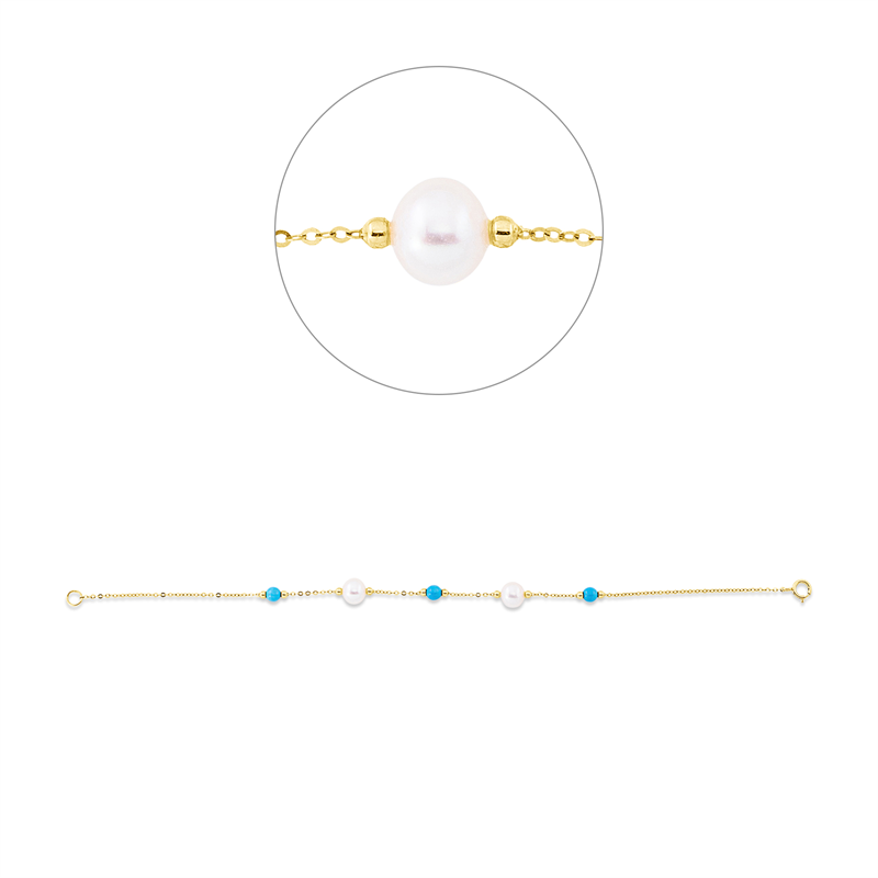 Armband mit Türkis mit Zuchtperle aus 750/-18 Karat Gelbgold  