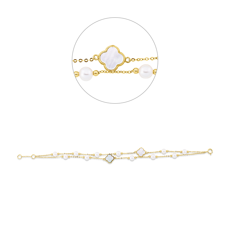 Armband mit Perlmutt mit Zuchtperle aus 750/-18 Karat Gelbgold  