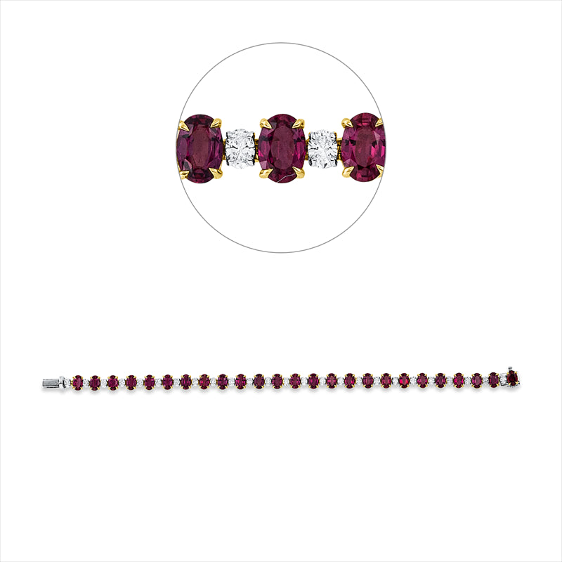 Armband mit Rubin  aus 750/-18 Karat Gelbgold / Weißgold mit 25 Diamanten 2