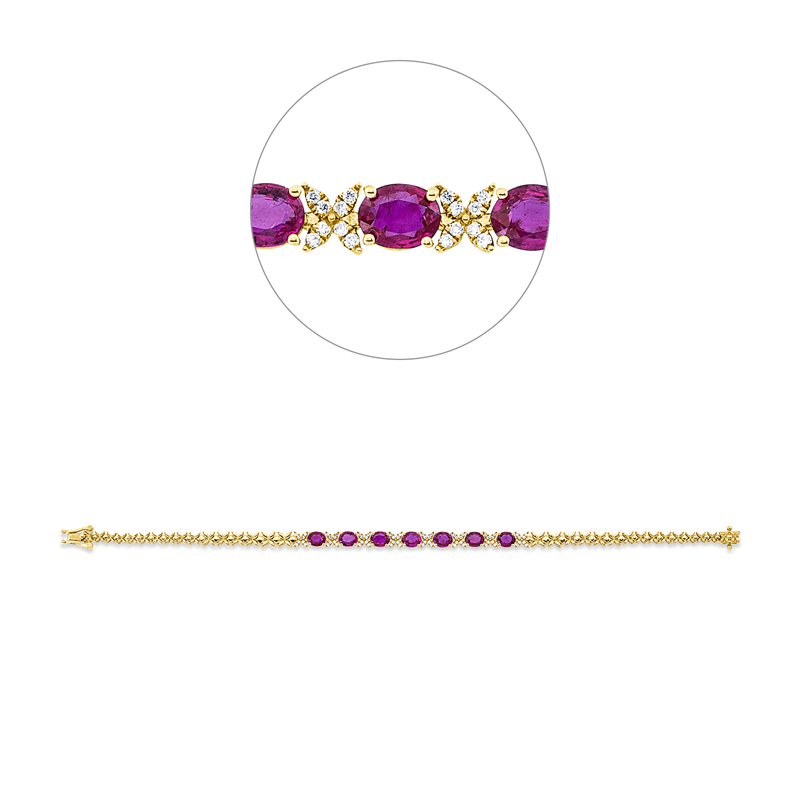 Armband mit Rubin  aus 750/-18 Karat Gelbgold mit 64 Diamanten 0