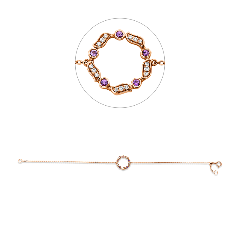Armband mit Saphir  aus 750/-18 Karat Rotgold mit 15 Diamanten 0