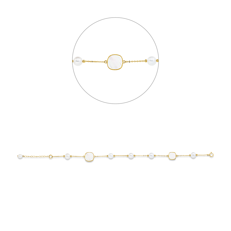 Armband mit Perlmutt mit Süßwasserperle aus 750/-18 Karat Gelbgold  