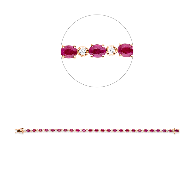 Armband mit Rubin  aus 750/-18 Karat Rotgold mit 25 Diamanten 0