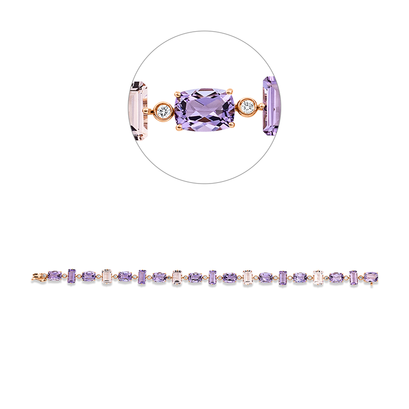 Armband mit Amethyst  aus 750/-18 Karat Rotgold mit 19 Diamanten 0