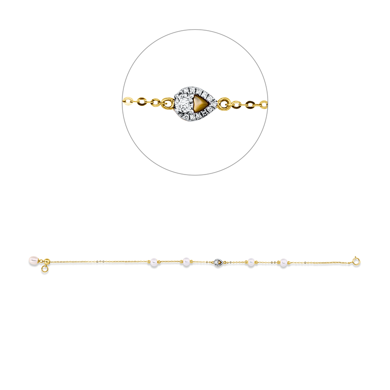 Armband mit Perlmutt mit Süßwasserperle aus 750/-18 Karat Gelbgold mit 12 Diamanten 0