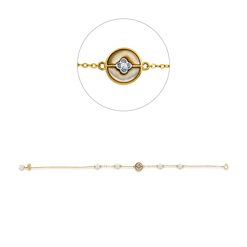 Armband mit Perlmutt mit Süßwasserperle aus 750/-18 Karat Gelbgold mit 1 Diamant 0
