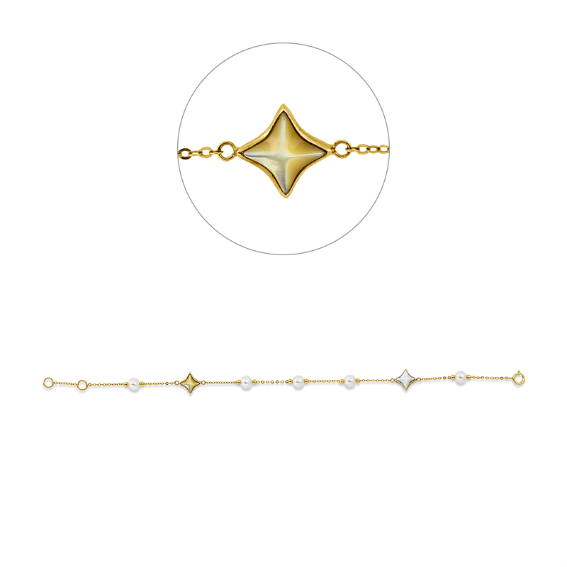 Armband mit Perlmutt mit Süßwasserperle aus 750/-18 Karat Gelbgold  