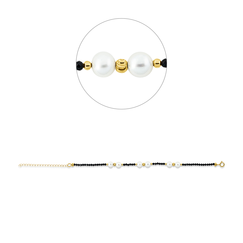 Armband mit Spinel mit Süßwasserperle aus 750/-18 Karat Gelbgold  