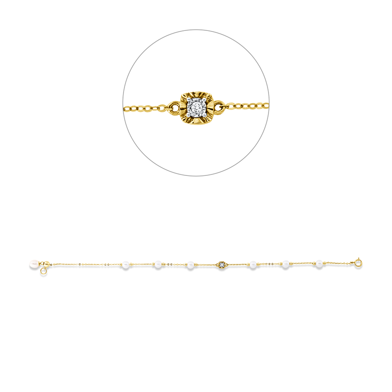 Armband   mit Zuchtperle aus 750/-18 Karat Gelbgold mit 1 Diamant 0