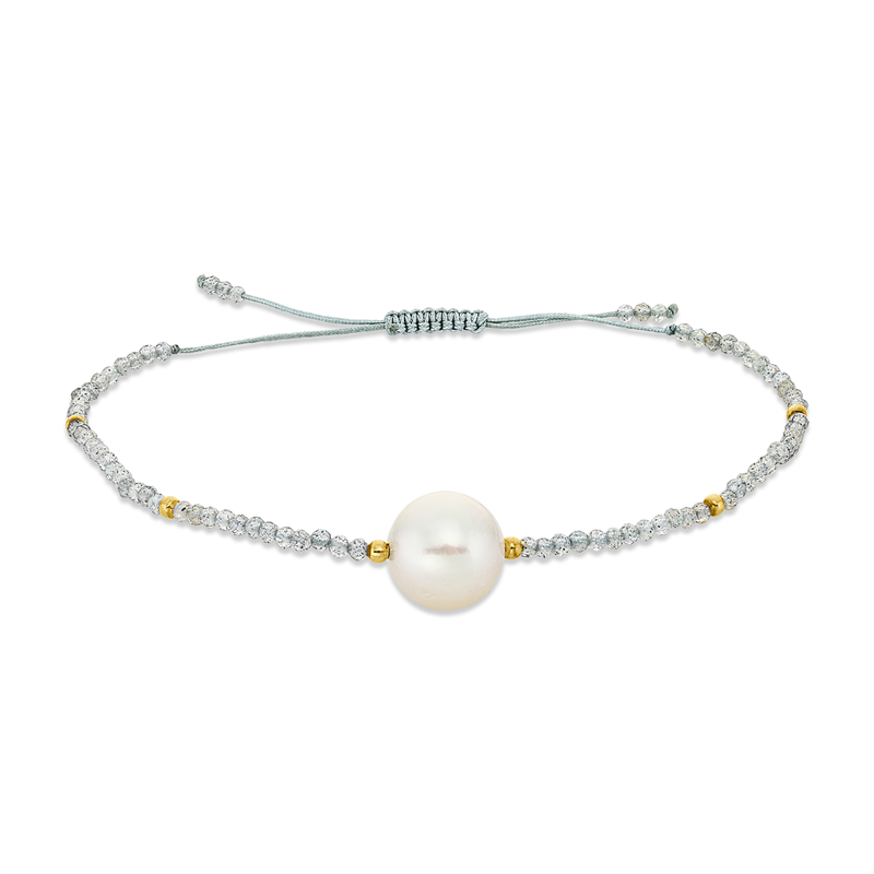 Armband mit Labradonit mit Südseeperle aus 585/-14 Karat Gelbgold  