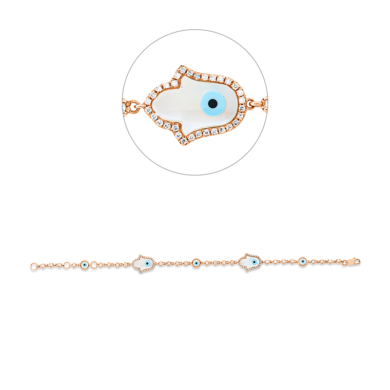 Armband mit Perlmutt  aus 750/-18 Karat Rotgold mit 88 Diamanten 0