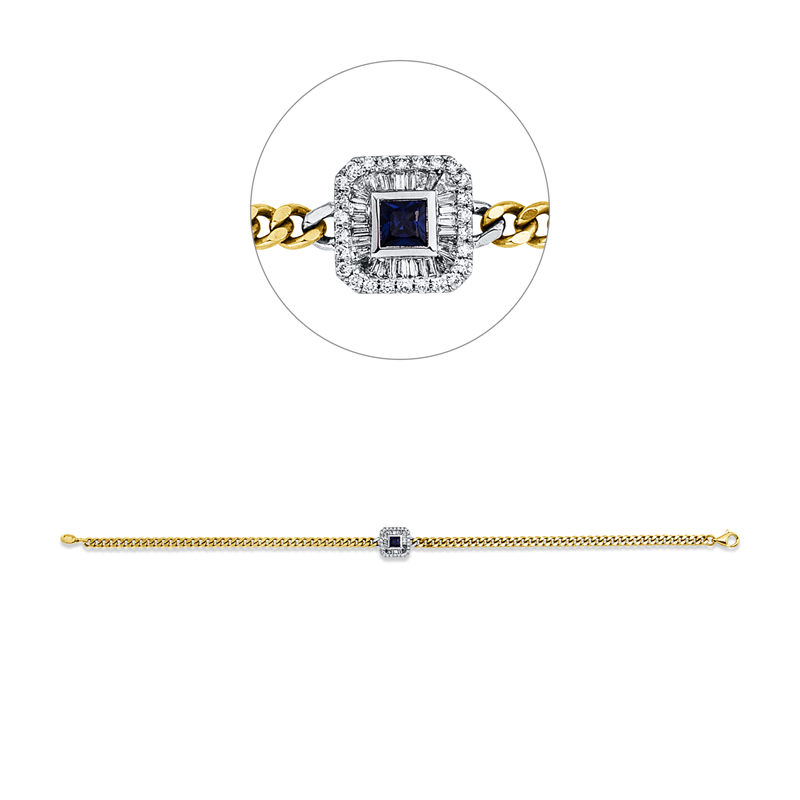 Armband mit Saphir  aus 750/-18 Karat Gelbgold / Weißgold mit 54 Diamanten 0