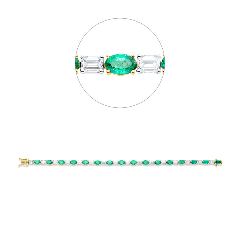 Armband mit Smaragd  aus 750/-18 Karat Gelbgold Platin 950 mit 16 Diamanten 3
