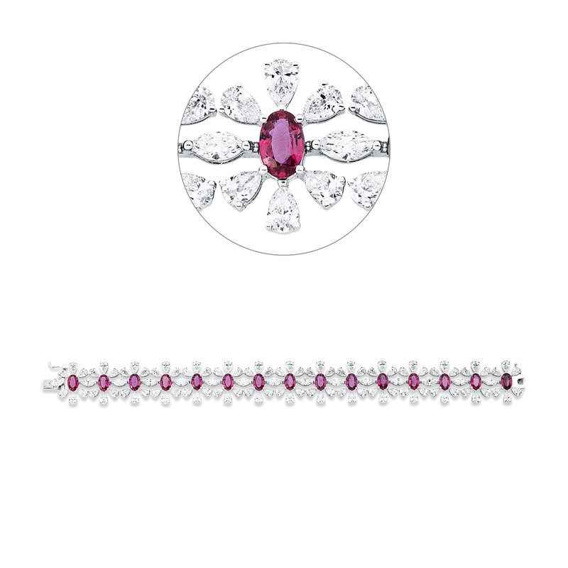 Armband mit Rubin  aus 750/-18 Karat Weißgold mit 105 Diamanten 11