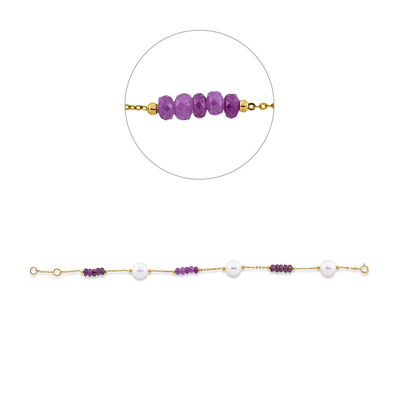 Armband mit Rubin mit Süßwasserperle aus 750/-18 Karat Gelbgold  