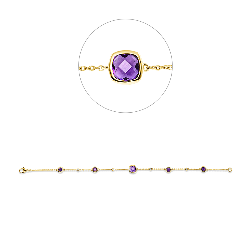 Armband mit Amethyst  aus 750/-18 Karat Gelbgold mit 4 Diamanten 0