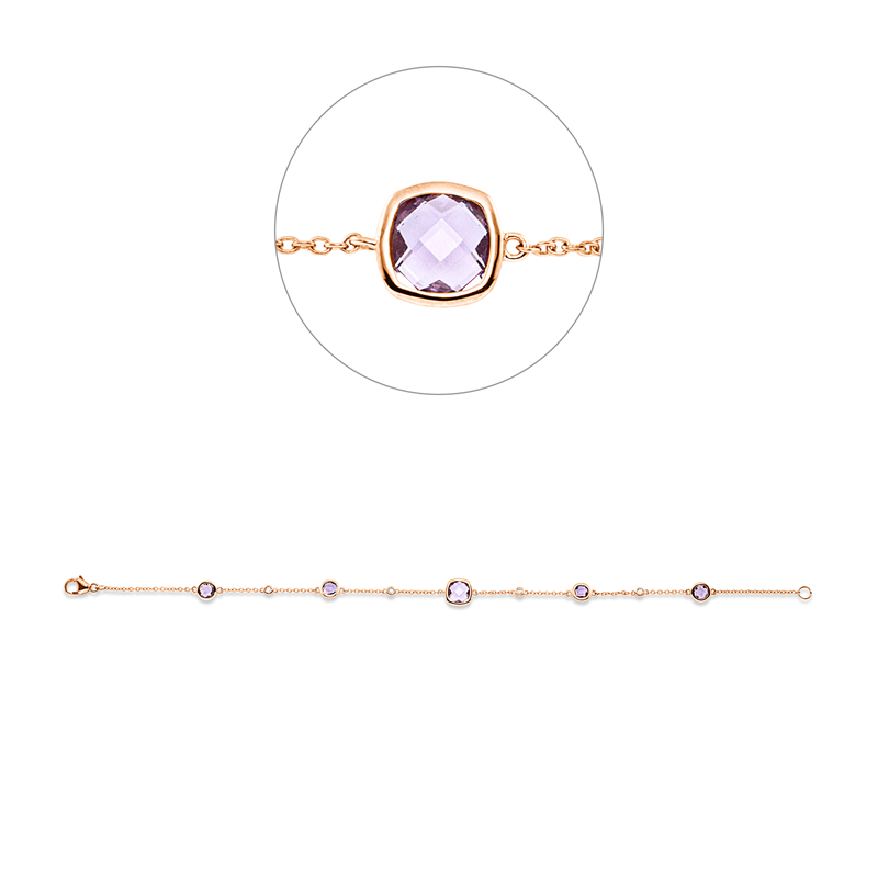 Armband mit Amethyst  aus 750/-18 Karat Rotgold mit 4 Diamanten 0