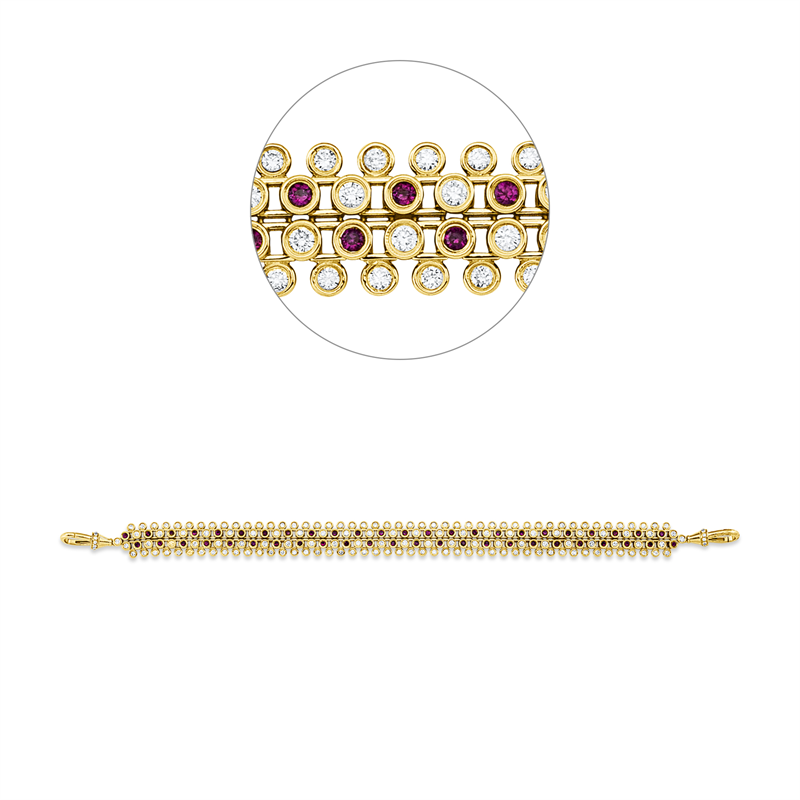 Armband mit Rubin  aus 585/-14 Karat Gelbgold mit 168 Diamanten 2