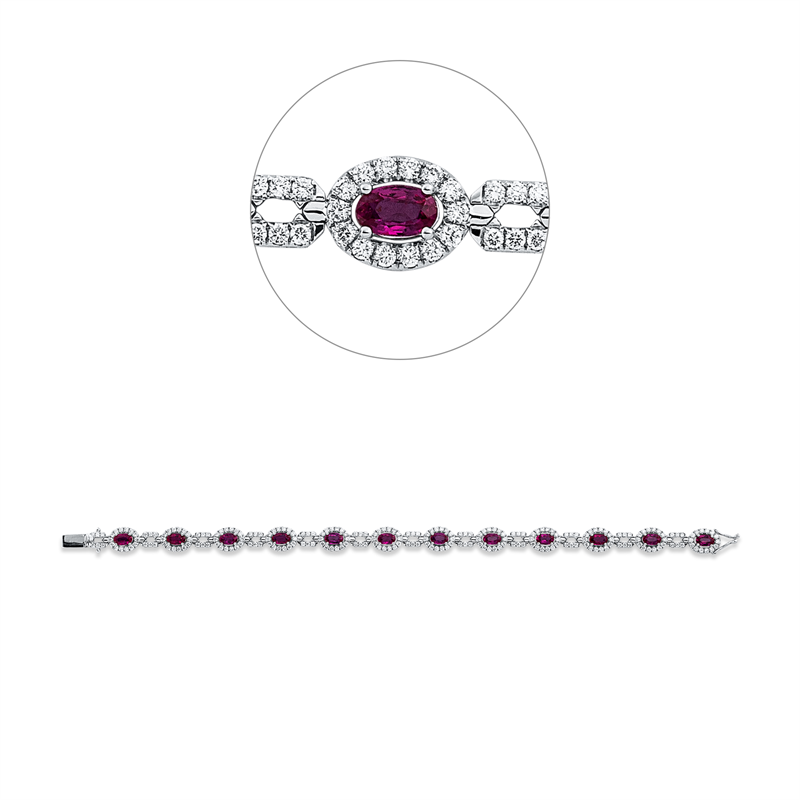 Armband mit Rubin  aus 750/-18 Karat Weißgold mit 240 Diamanten 2